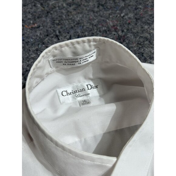 Vintage Christian Dior White Striped Chemises Button Up Shirt Sz. L (16 32-33) - Picture 4 of 7